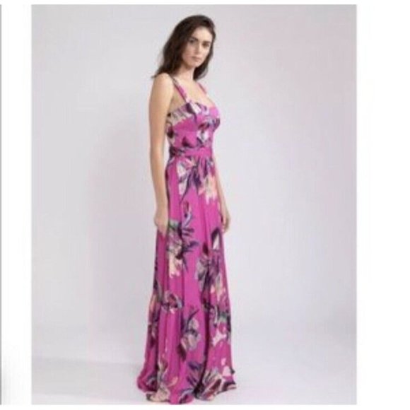 PatBO Grace Print One Shoulder Maxi Dress Fuchsia Pink Floral - Picture 4 of 6
